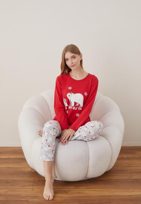 Pijama Dama Craciun ,maneca lunga ,pantaloni lungi,Engros